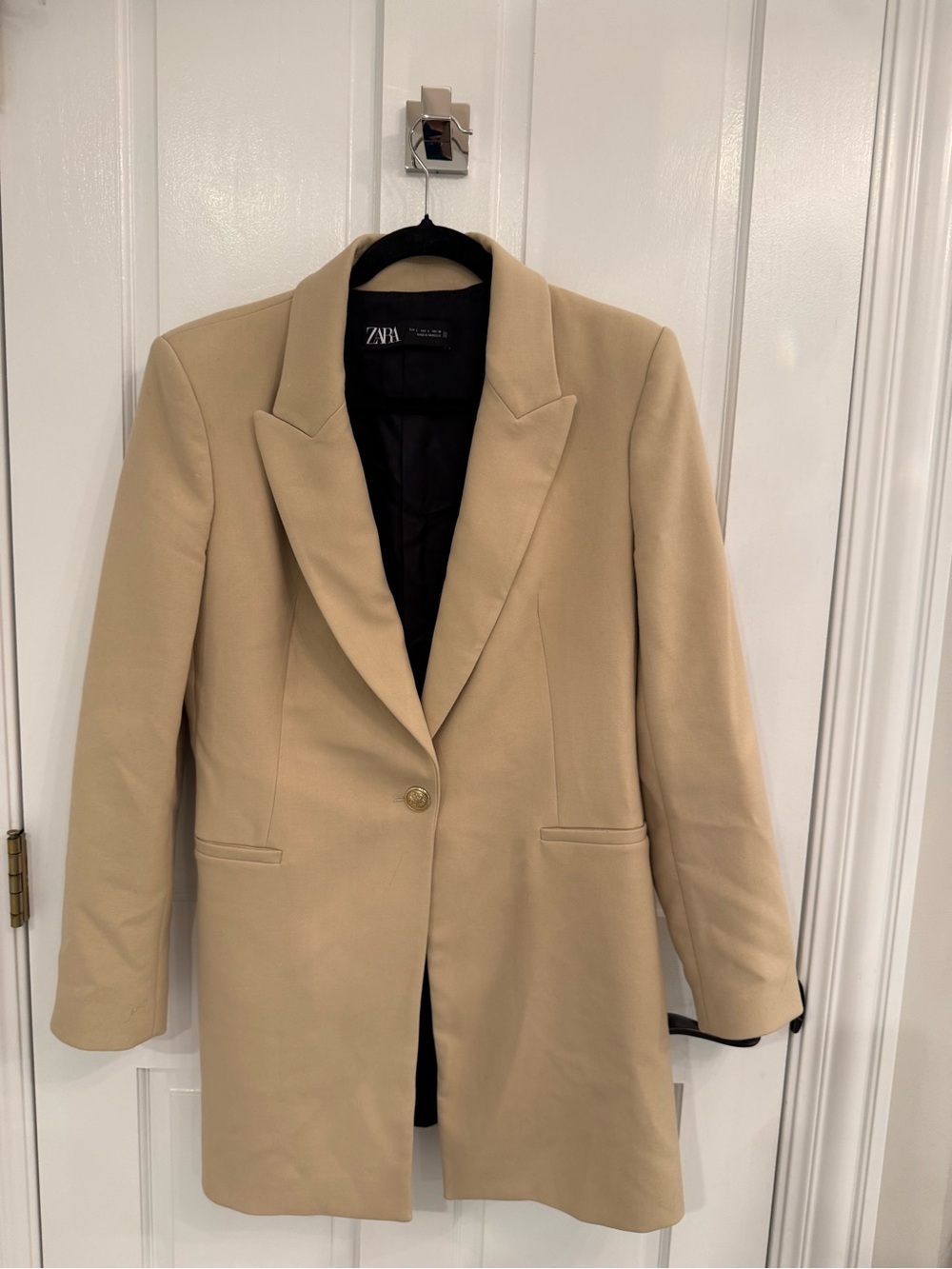 Zara Tan Single-Button Tailored Long Blazer